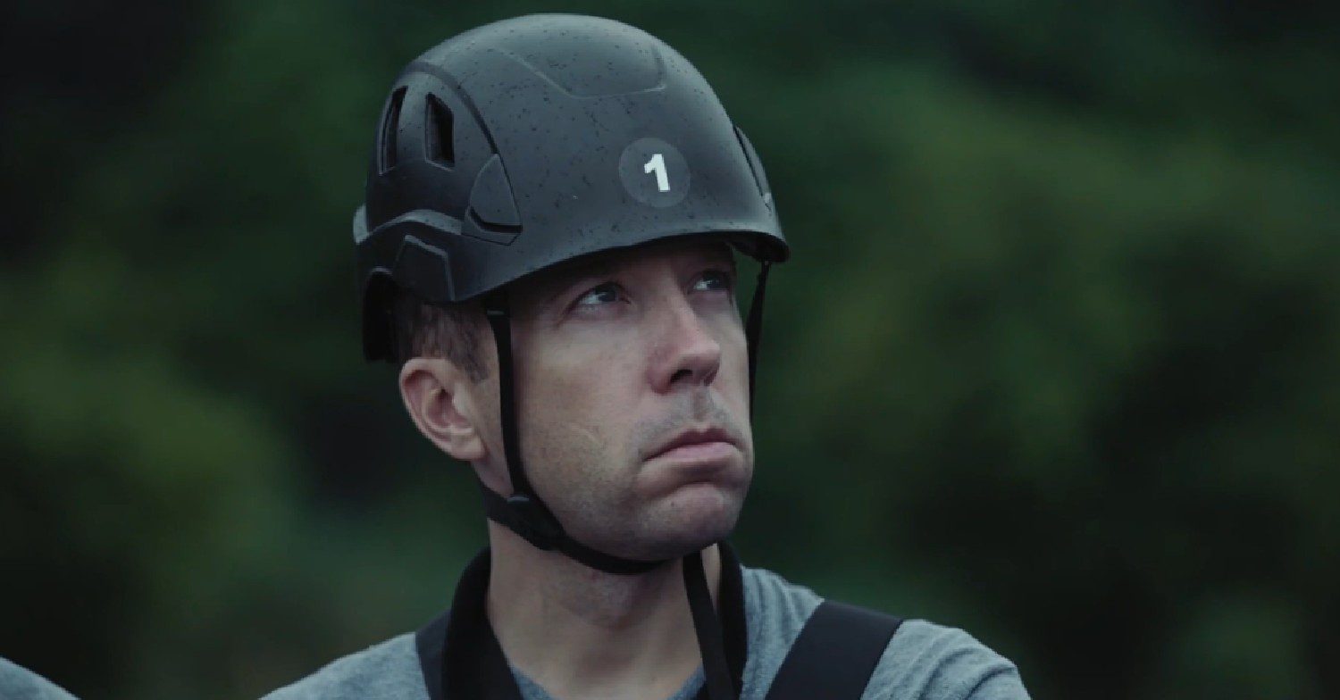 Matt Hancock looks up with helmet on on Celebrity SAS: Who Dares Wins