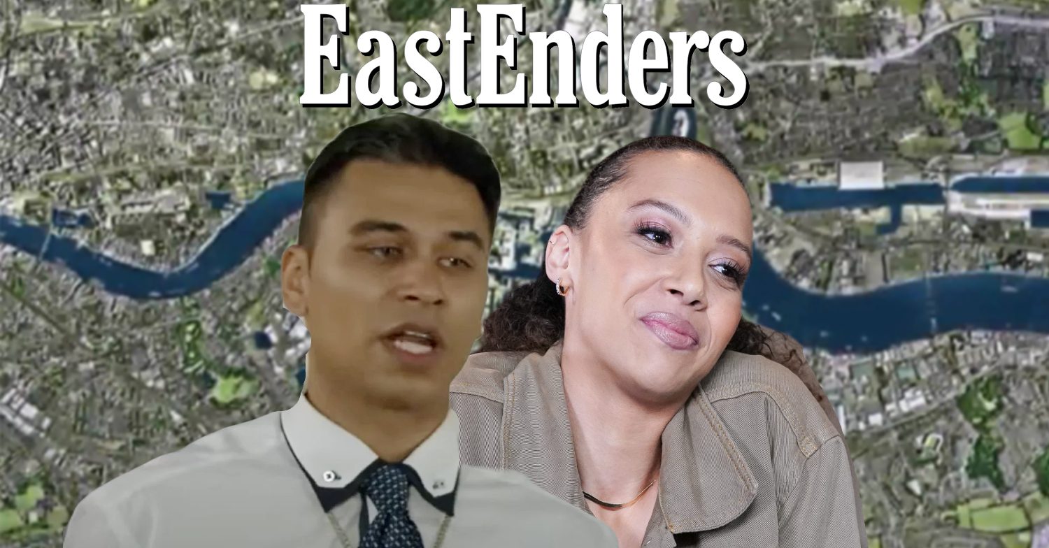 EastEnders' Fatboy, Gina, the EastEnders logo and background of the Thames