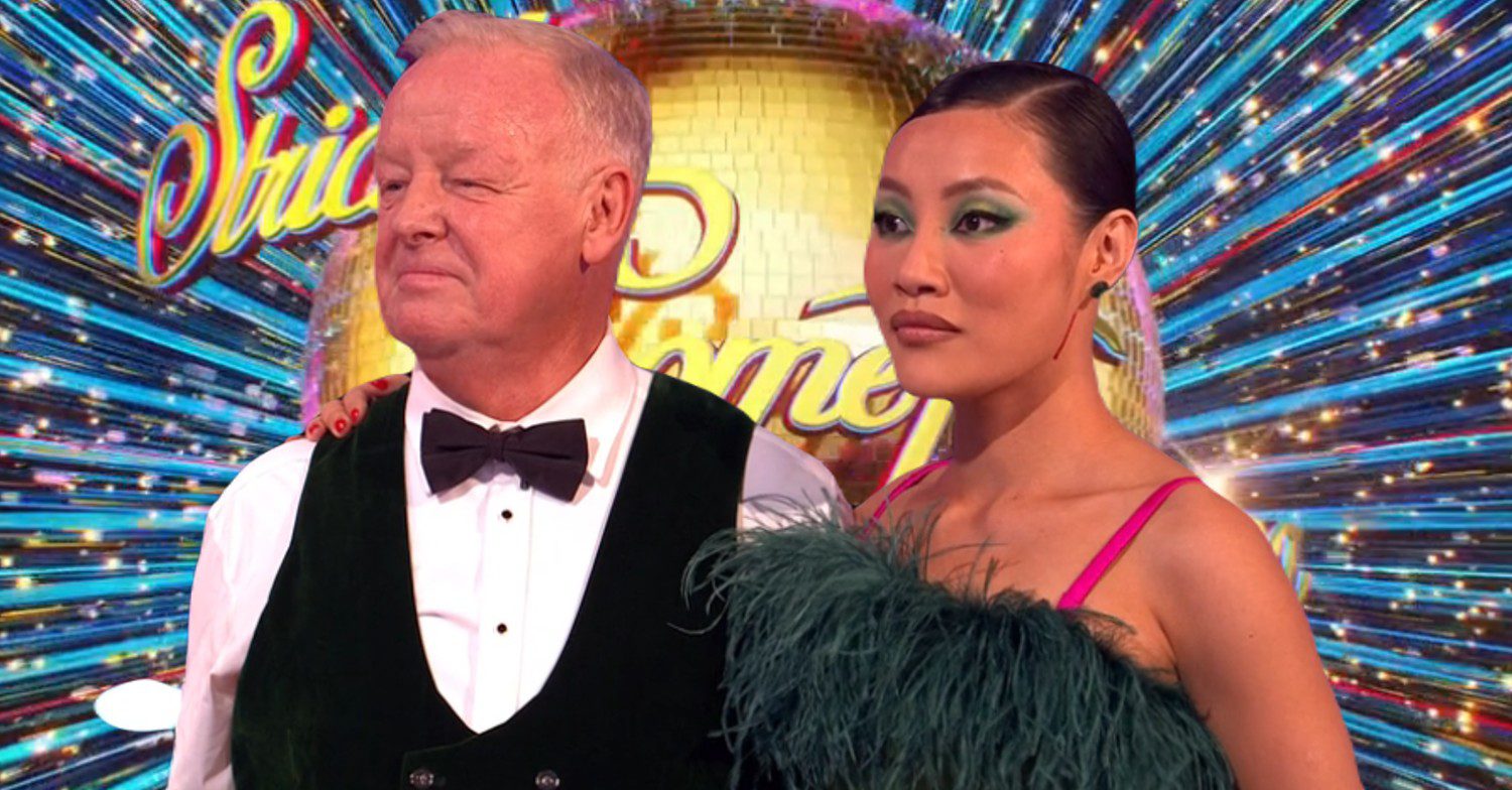 Les Dennis and Nancy Xu on Strictly with logo in background