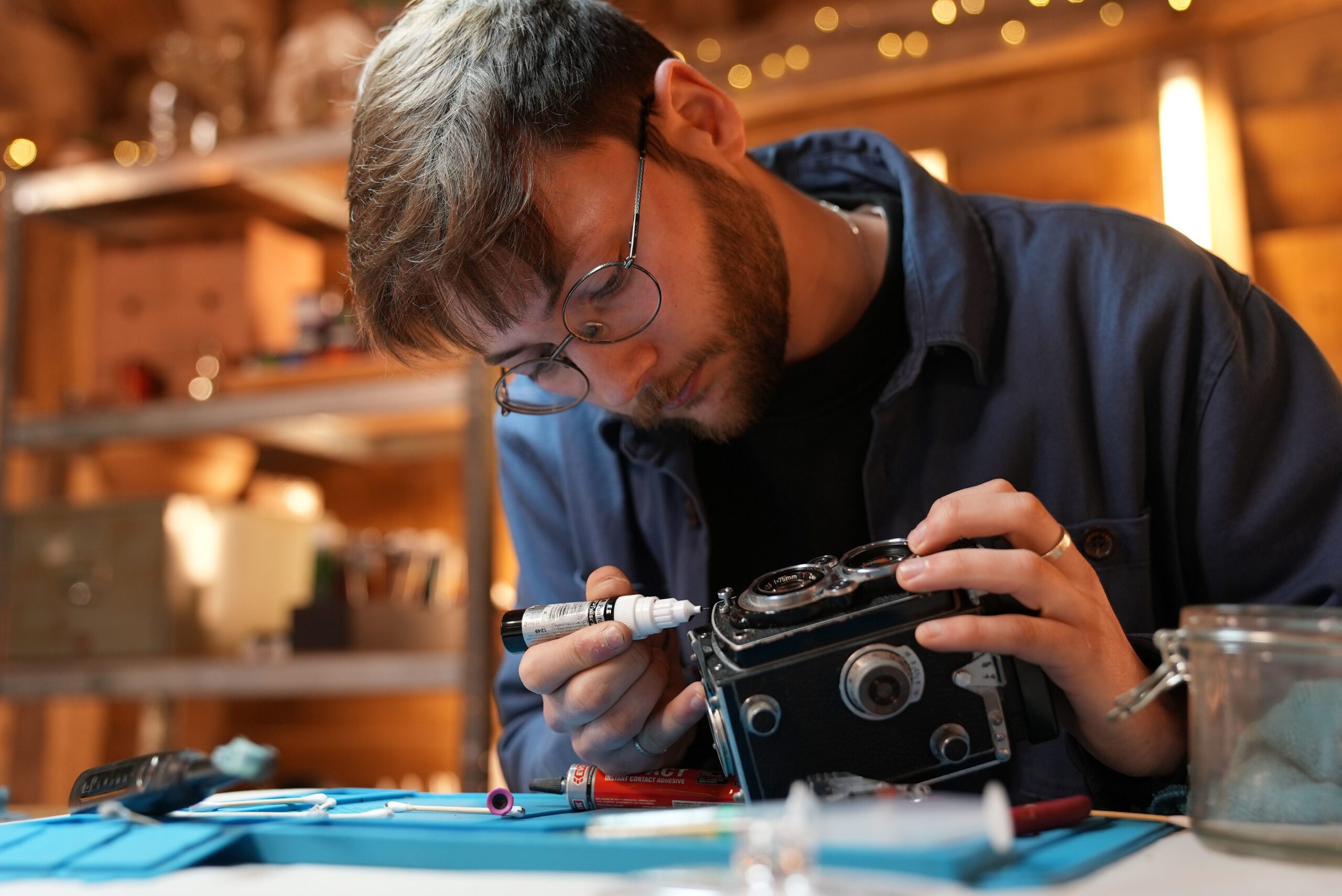Pierro Pozella working on a camera on The Repair Shop