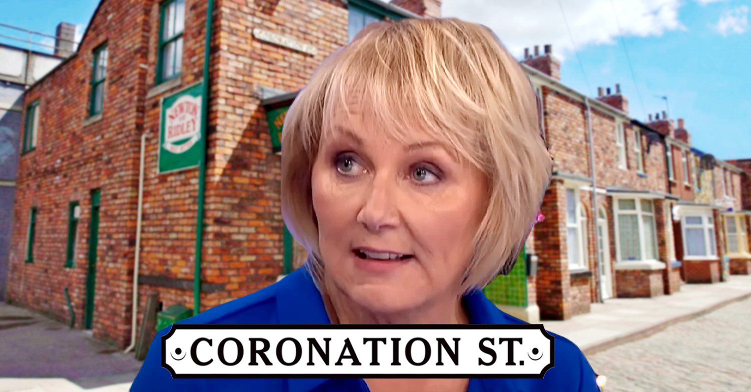 Sue Cleaver in an interview; Rovers background and soap logo (Credit: ITV/YouTube/Composite: ED!)