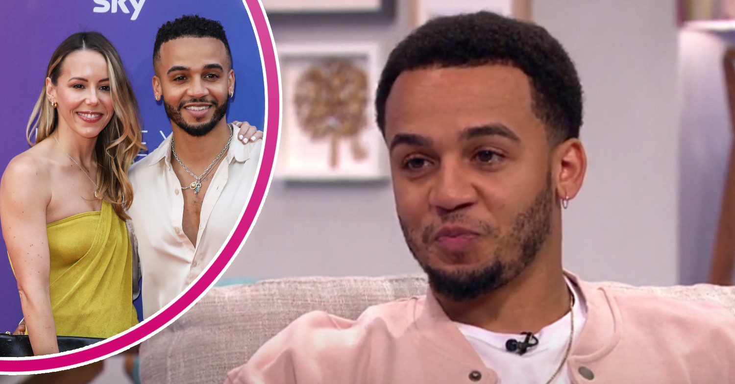 Aston Merrygold smiling with his wife