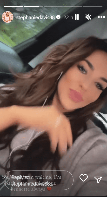 Stephanie Davis' Instagram story showing long dark hair