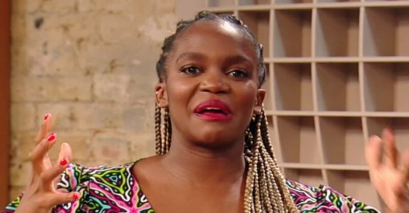 Oti Mabuse gestures tearfully on her breakfast show