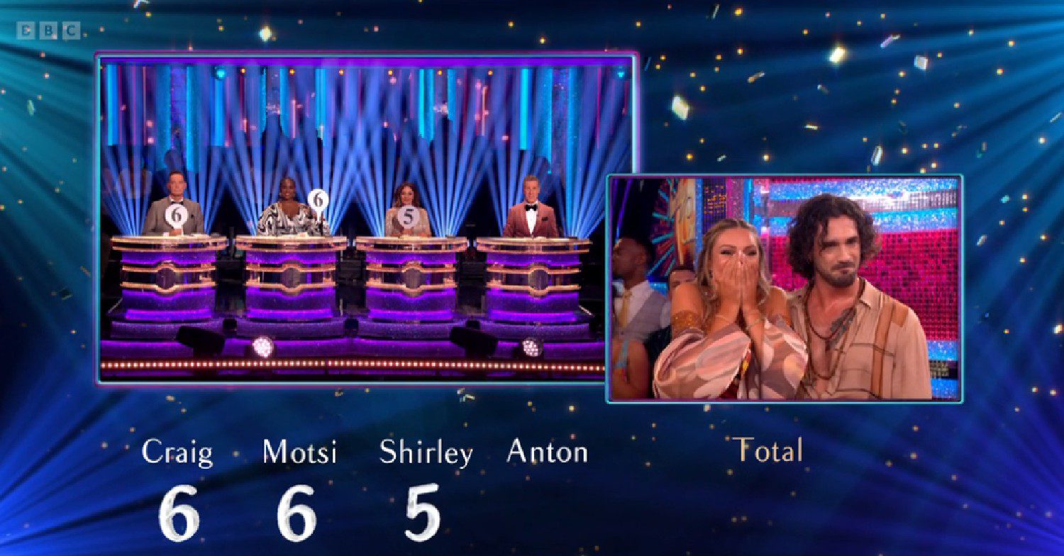 Zara McDermott and Graziano Di Prima receiving scores from Strictly judges
