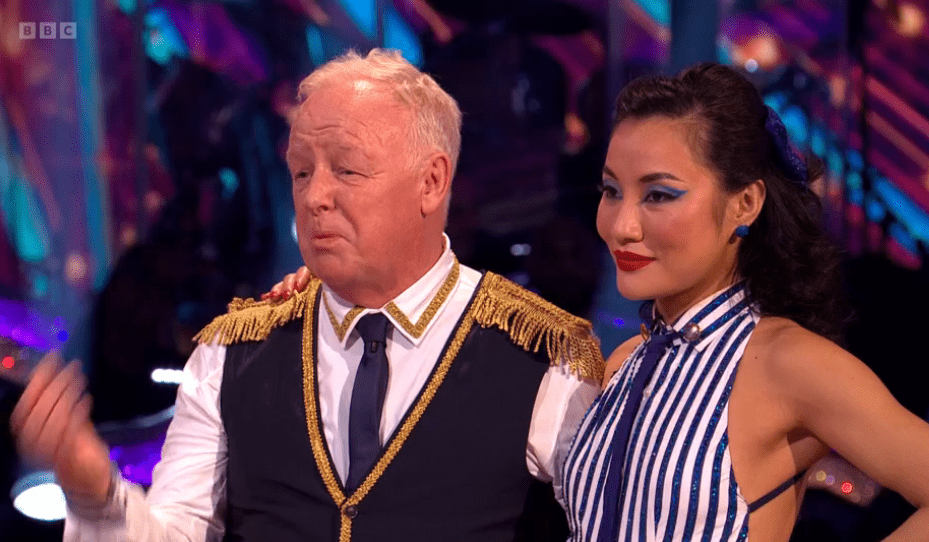 Les Dennis and Nancy Xu during Strictly results show