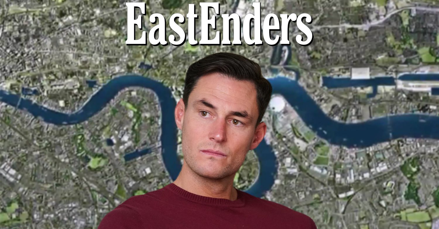 EastEnders' Zack, the EastEnders logo and background of the Thames