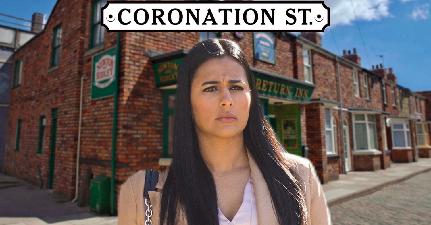 Coronation Street's Alya, the Coronation Street logo and background of the Rovers