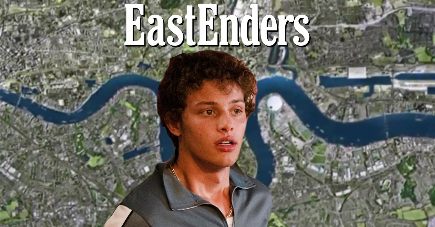 EastEnders' Freddie, the EastEnders logo and background of the Thames