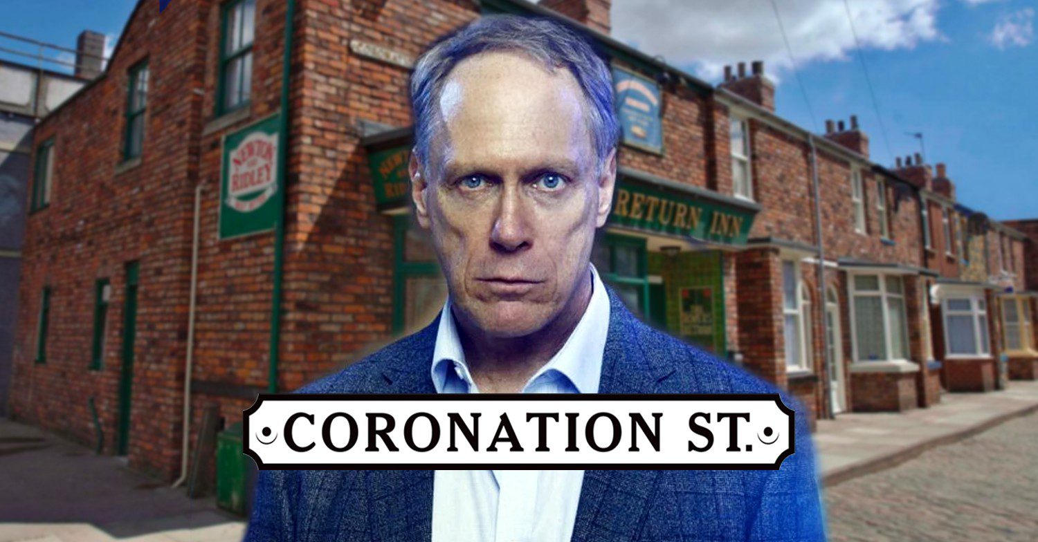Stephen looking creepy on Coronation Street; Rovers background and logo (Credit: ITV/Composite: ED!)