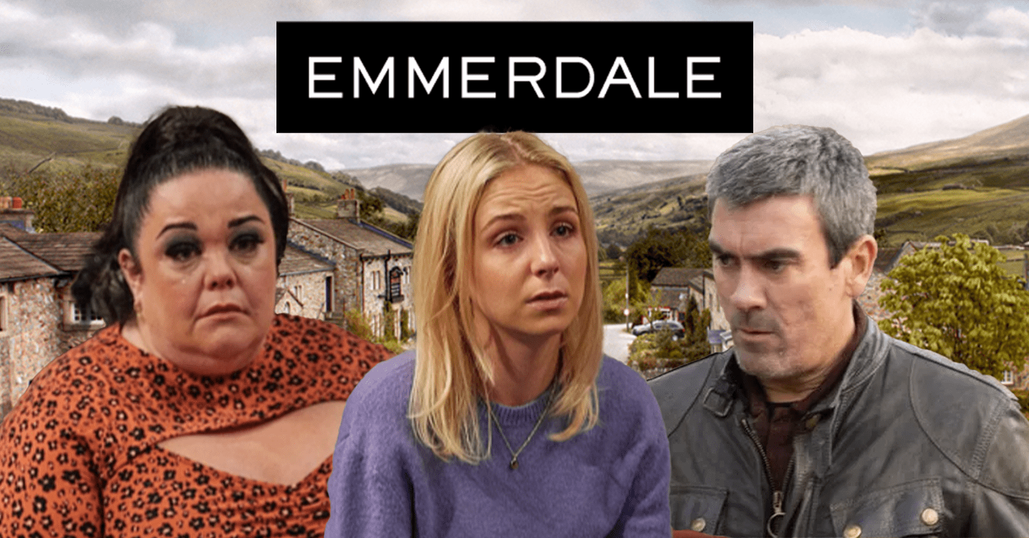 Mandy, Belle and Cain Dingle looking sad