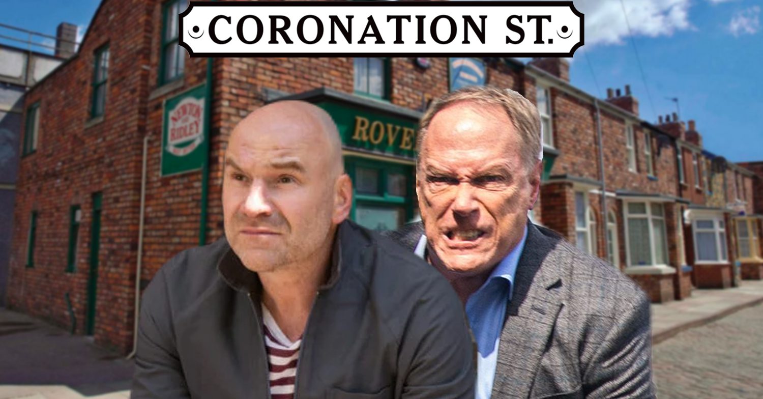 Coronation Street's Tim, Stephen, the Coronation Street logo and background of the Rovers