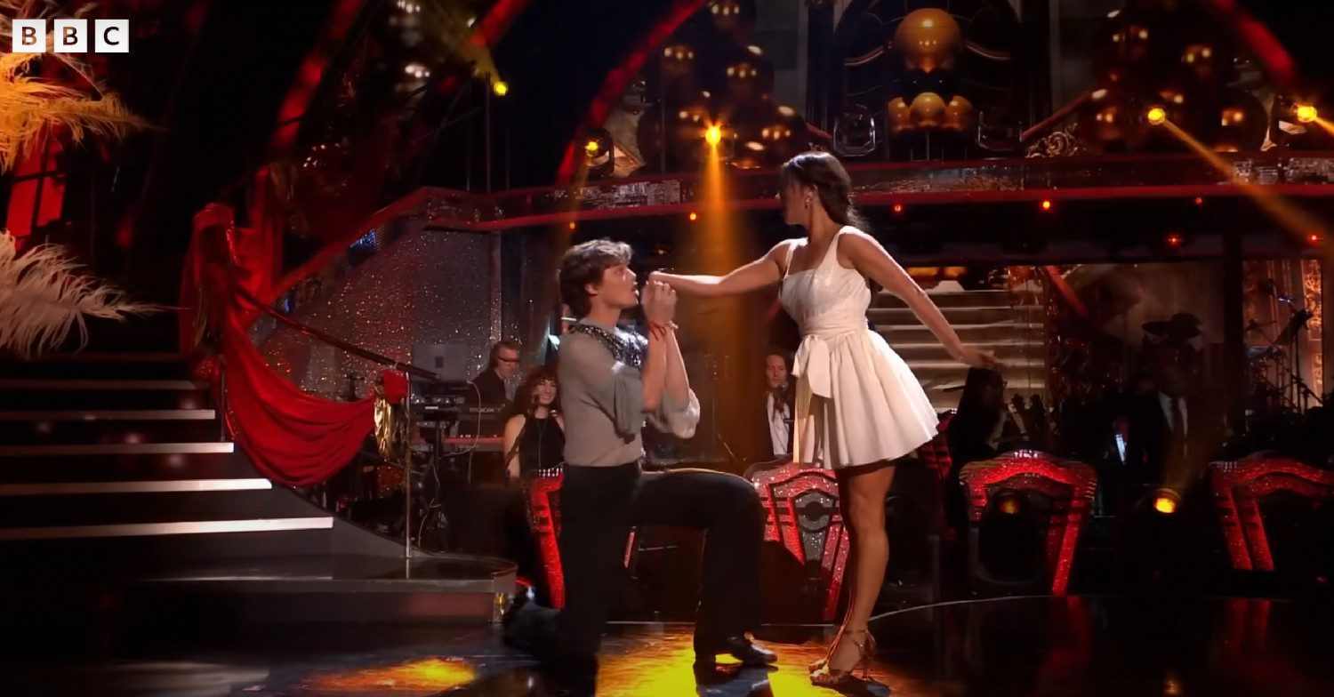 Bobby Brazier kissing dancer Dianne Bushwell's hand while on Strictly Come Dancing