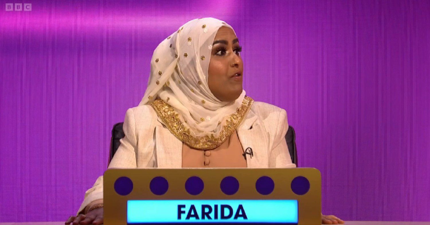 Farida sat talking while appearing on the TV show Blankety Blank