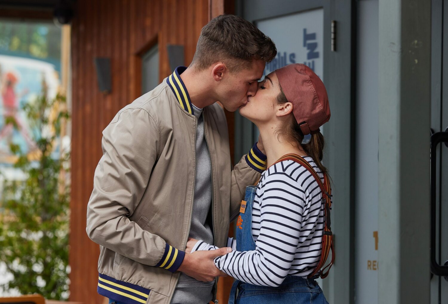 Emmerdale's Jacob and Victoria are kissing outside of The Hide