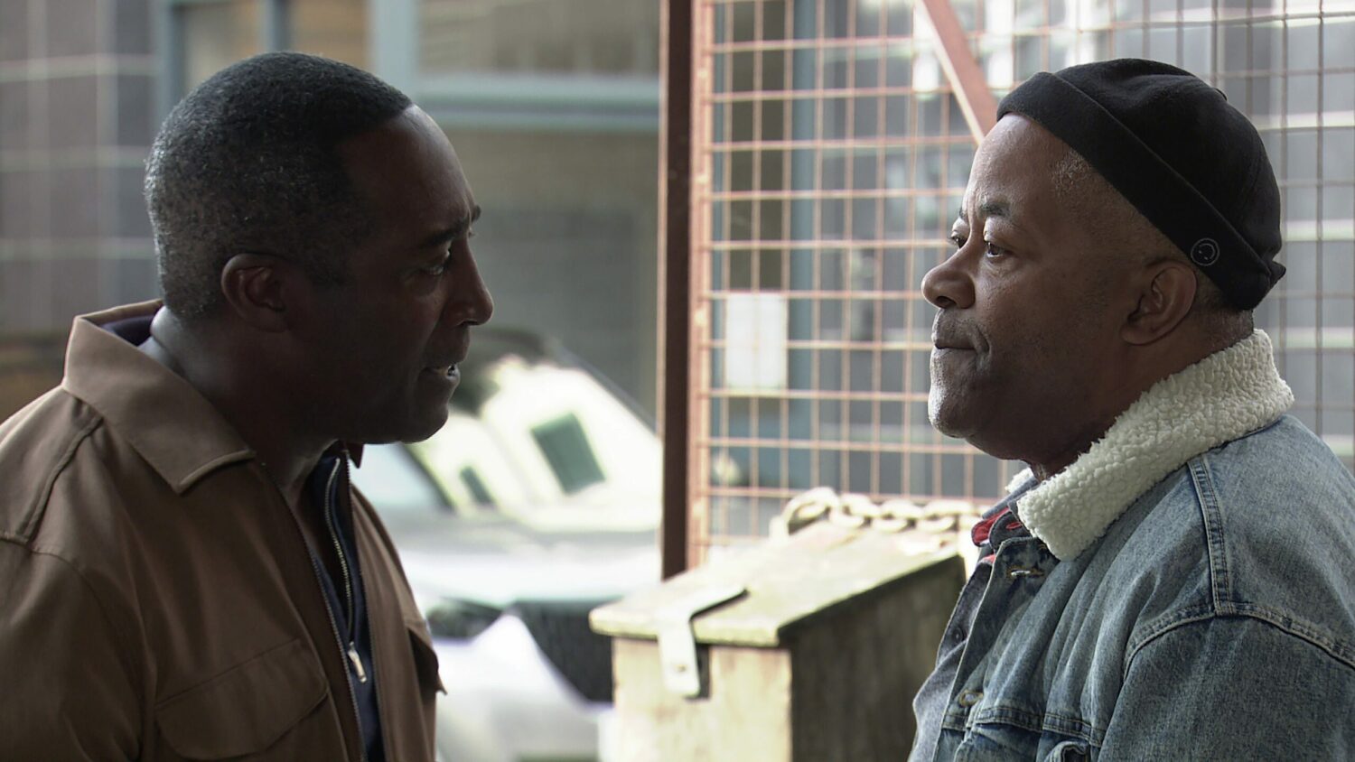 Coronation Street's Ed and Ronnie are talking at the builder's yard