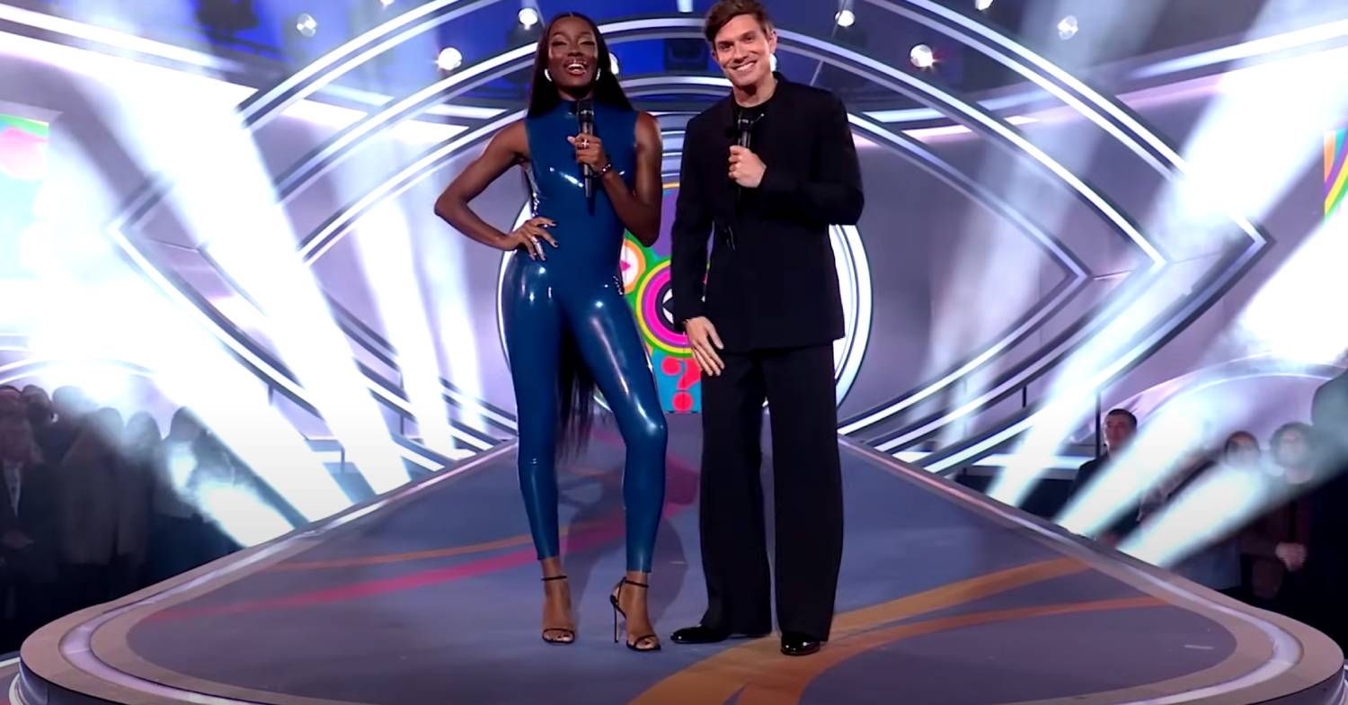 Big Brother 2023 presenters Aj Odudu and Will Best face the camera