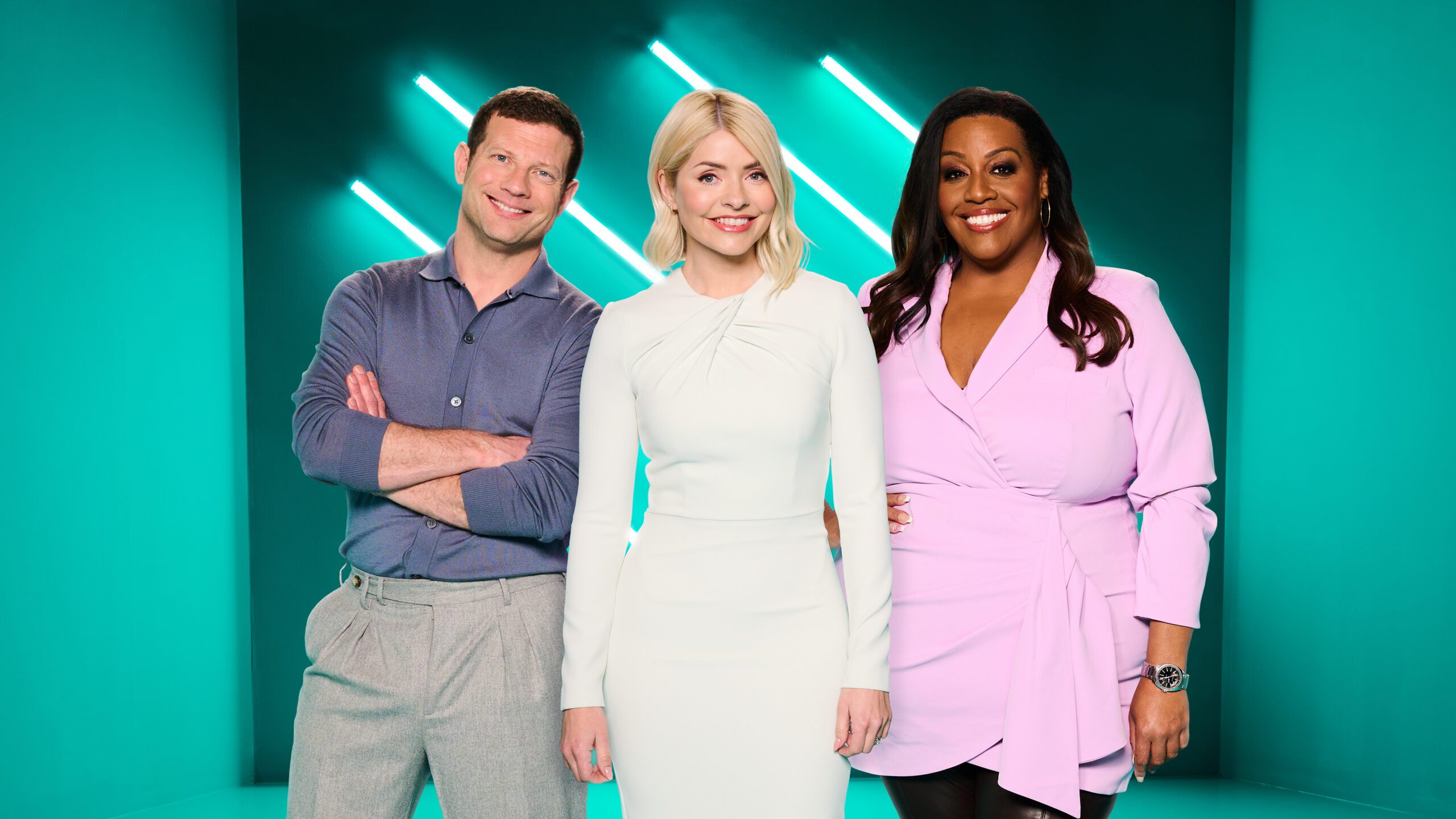Dermot O'Leary, Holly Willoughby and Alison Hammond in This Morning promo pic