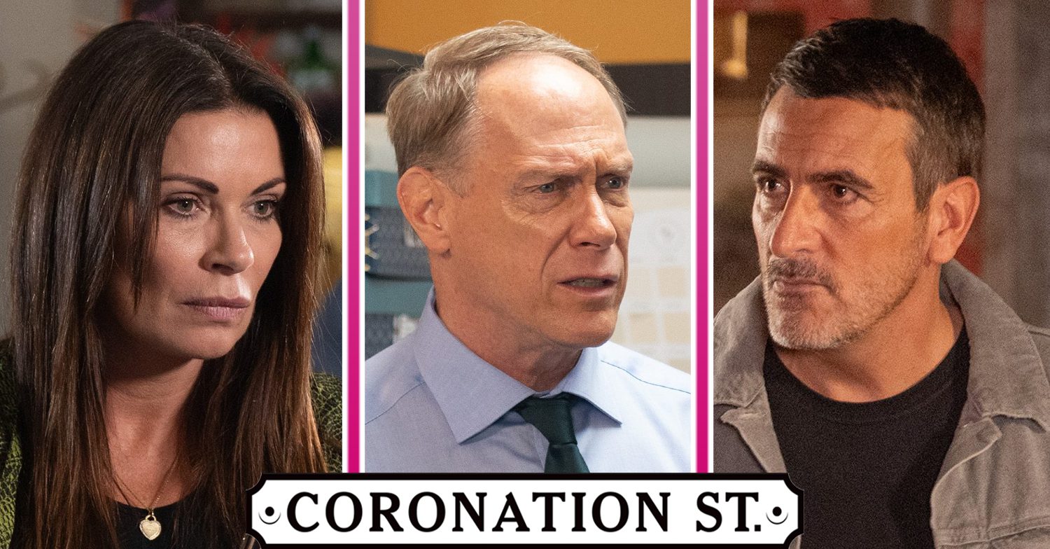 Coronation Street's Carla, Stephen, Peter, the Coronation Street logo