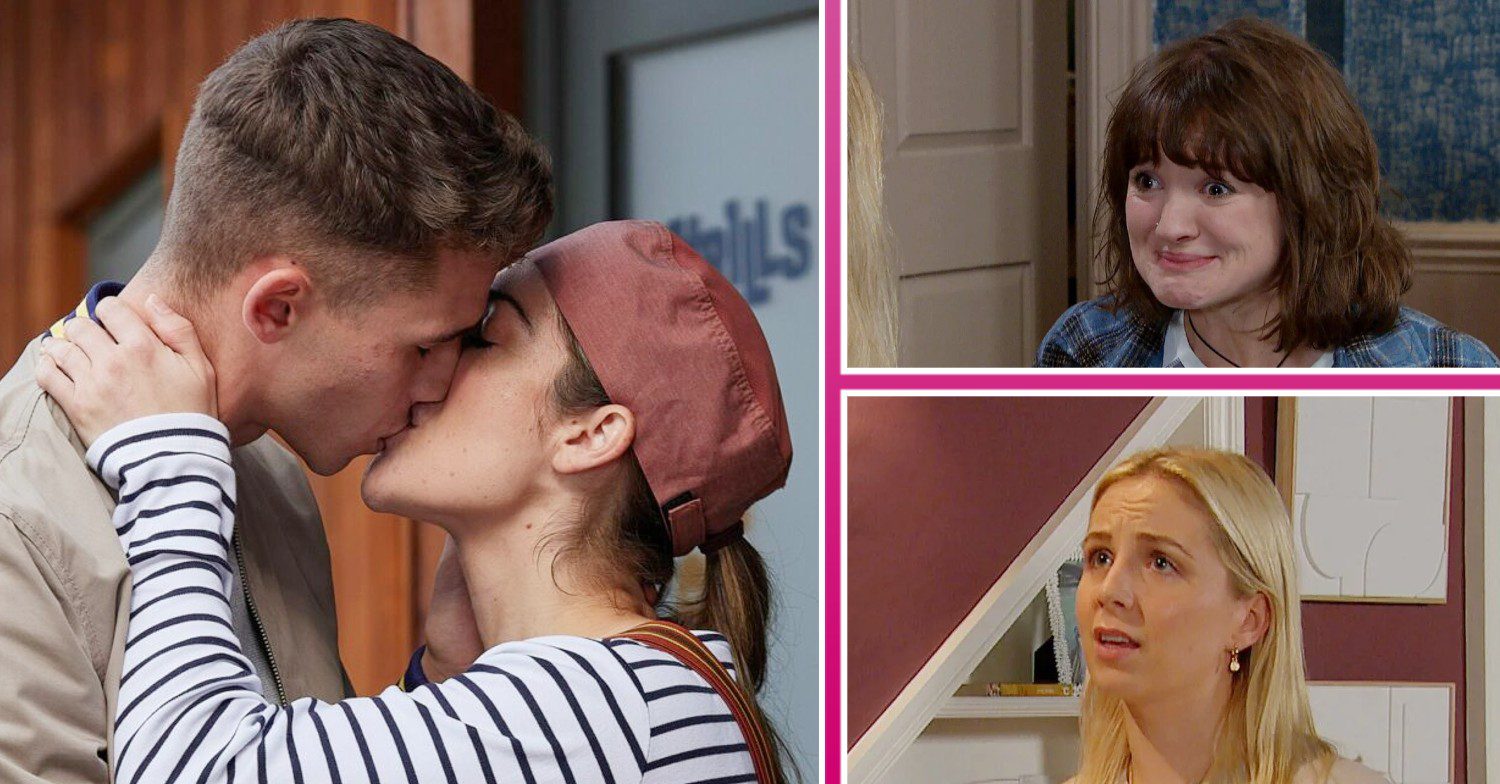 Emmerdale first look week 43 comp image: Jacob and Victoria kissing, Gail and Belle