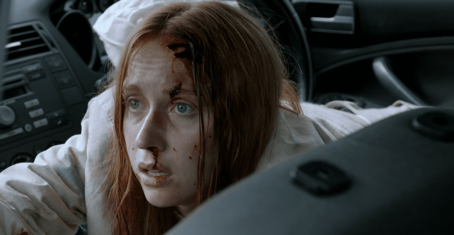 Chloe looks devastated as she knows she is about to fall off a cliff in Emmerdale