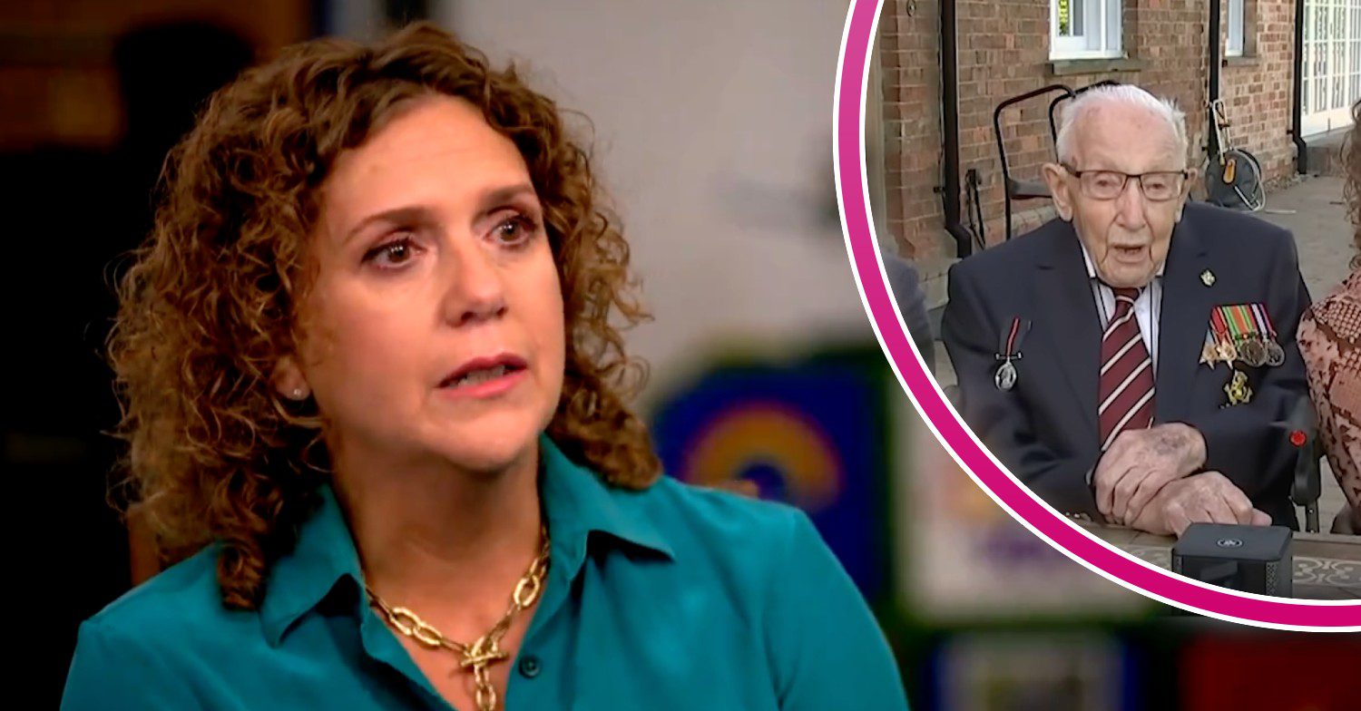 Hannah Ingram-Moore crying during an interview with Piers Morgan and a photo of her dad shown next to her