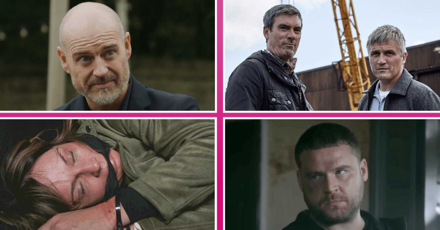 Emmerdale four-way split image: Harry, Cain, Caleb, Chas, Aaron