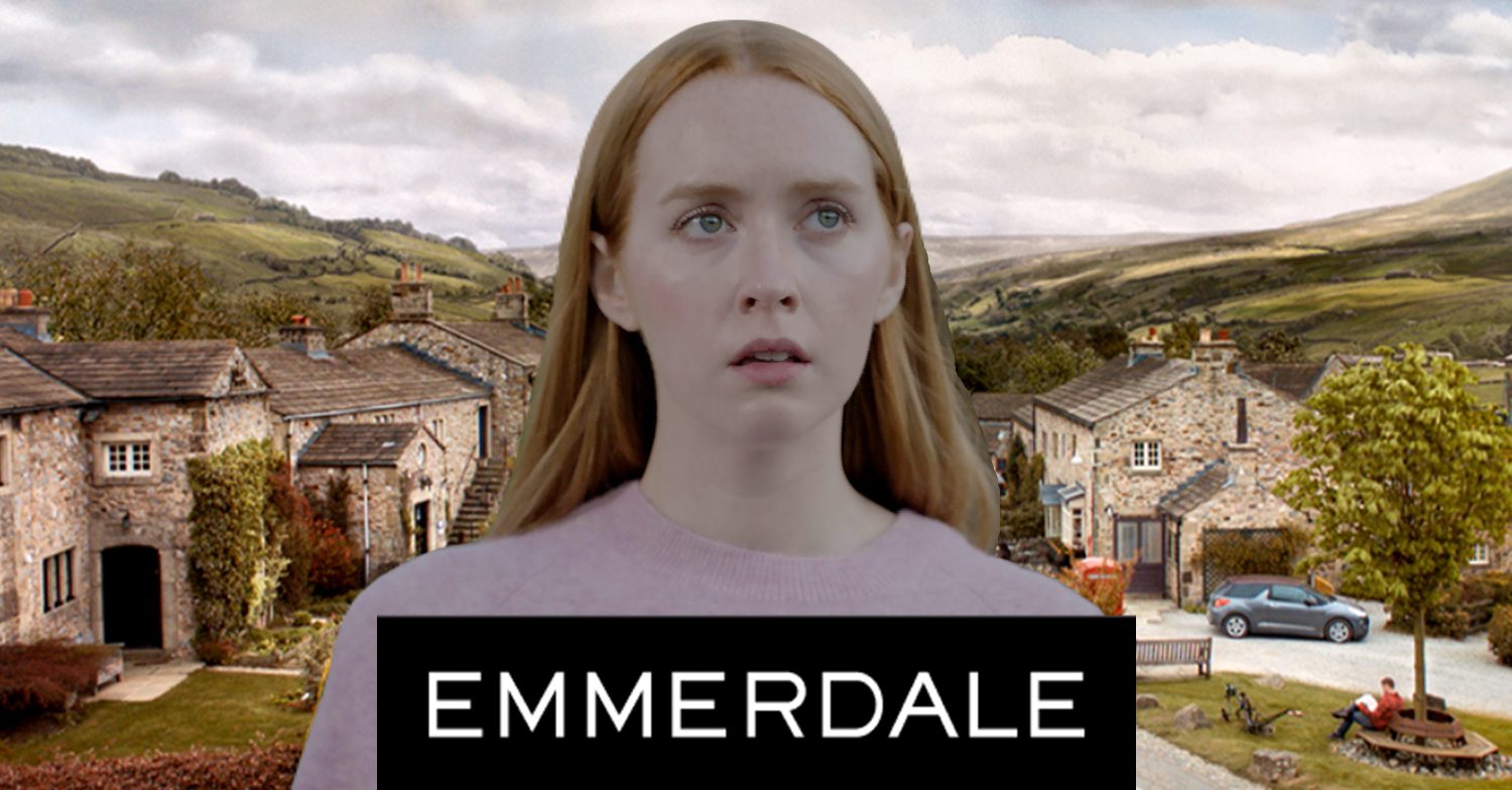 Emmerdale's Chloe, the Emmerdale logo and background of the Dales