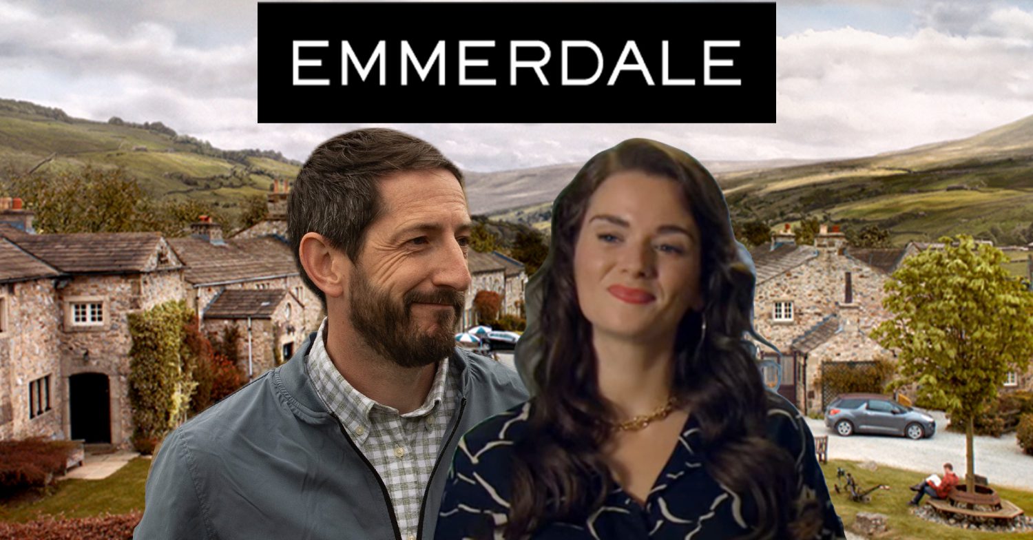 Emmerdale's Craig, his PA, the Emmerdale logo and background of the Dales