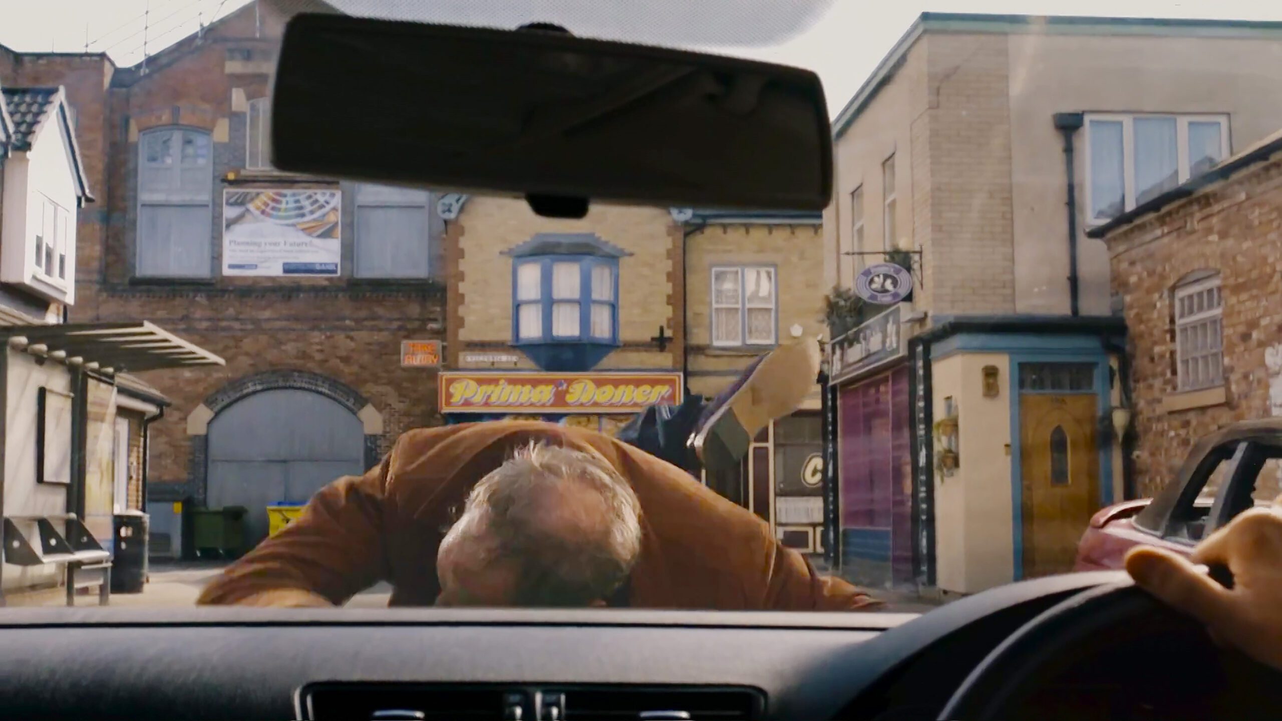 Stephen being hit by a car - view from the inside on Corrie