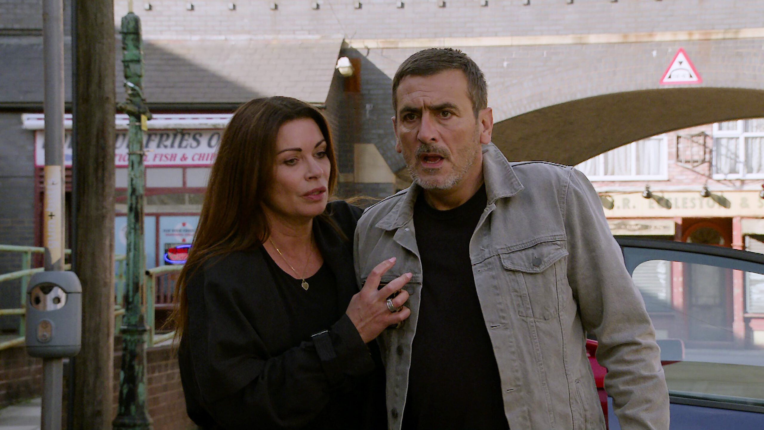 Peter and Carla looking shocked on Corrie