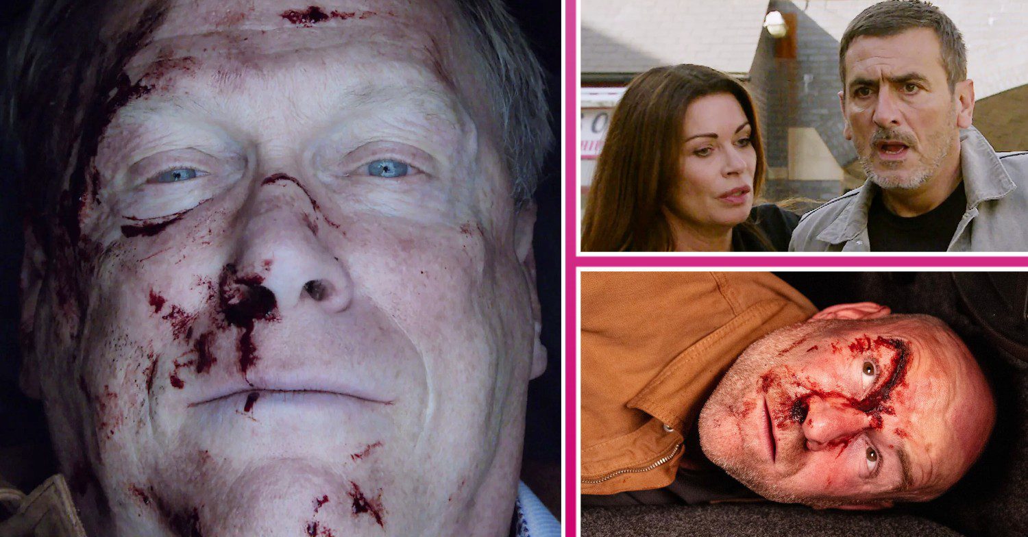 Montage of pictures from Coronation Street last night - Stephen dead, Tim looking scared, Carla and Pater are shocked (Credit: ITV/Composite: ED!)