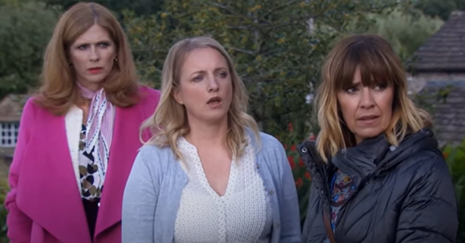 Emmerdale's Bernice, Nicola and Rhona are outside
