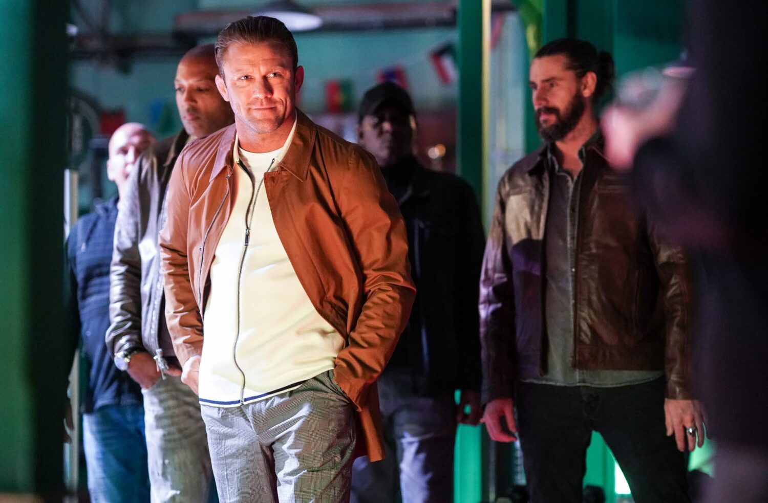 Dorian surrounded by his thugs on EastEnders