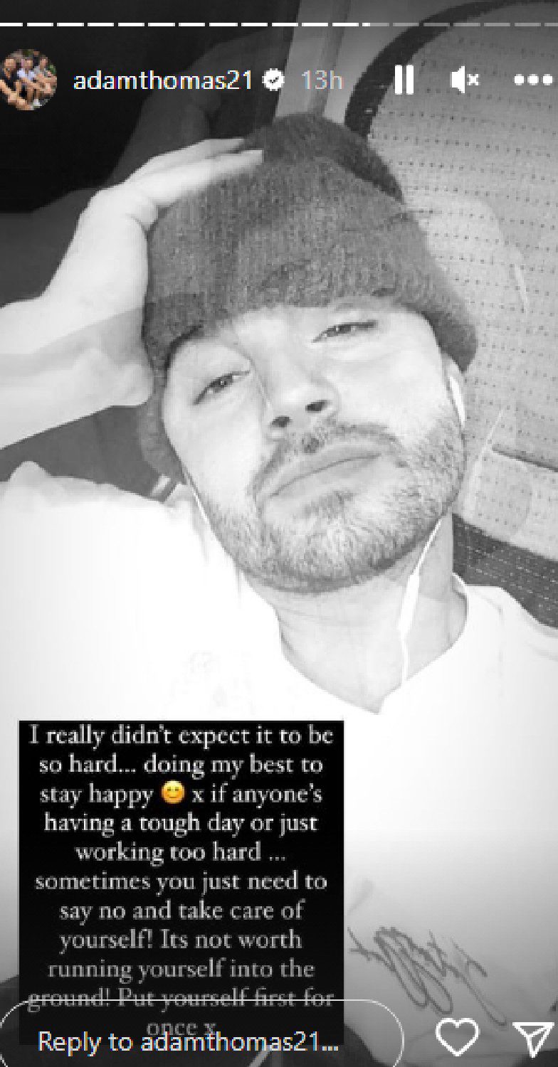 Adam Thomas sharing message on Instagram