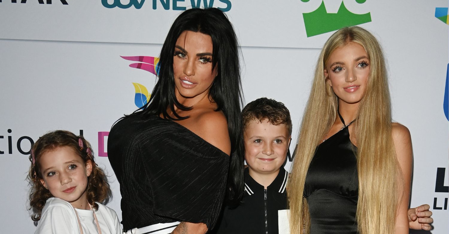 Katie Price poses with her children Prince, Jett and Bunny on the red carpet