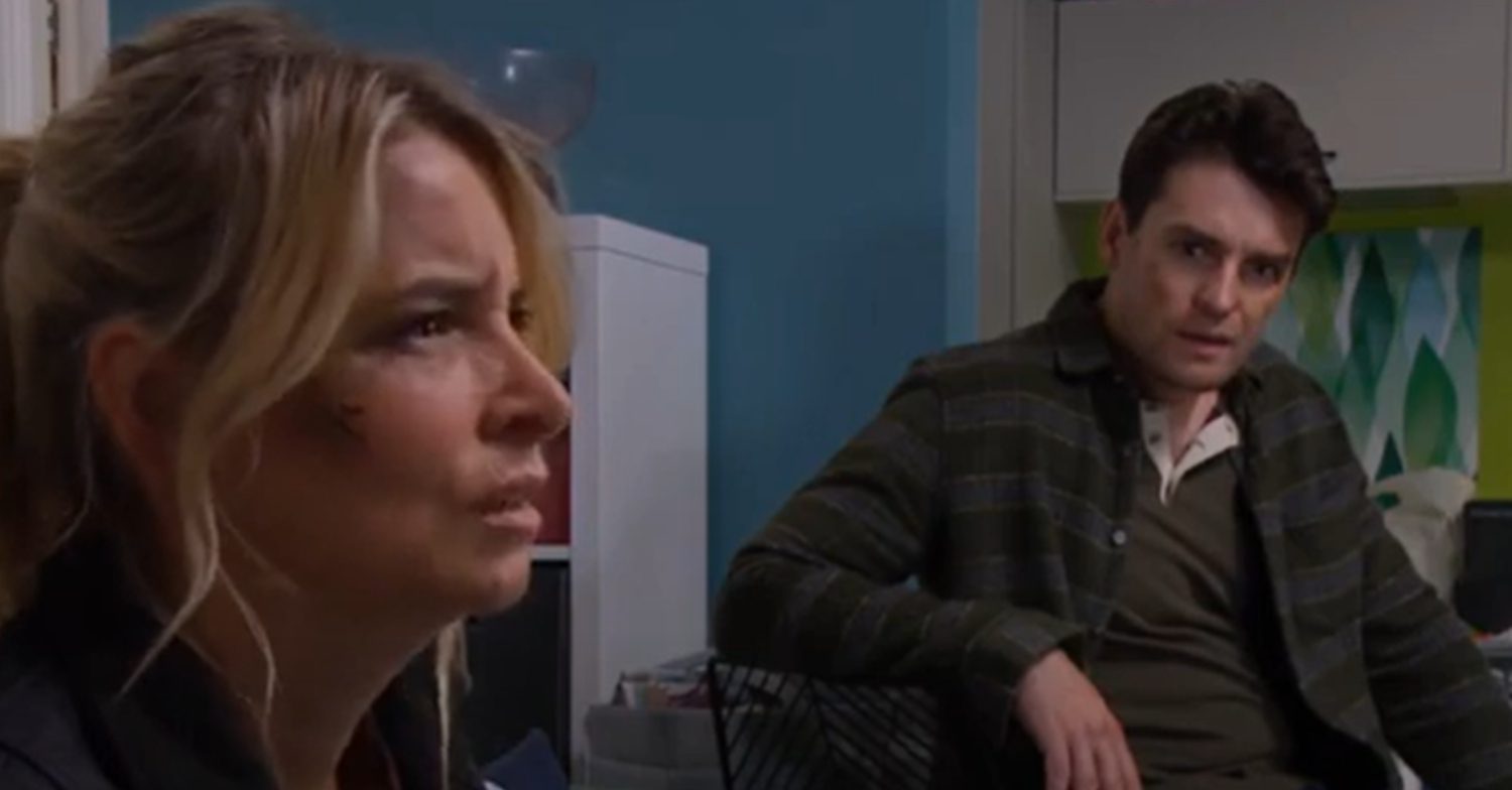 Emmerdale's Mack is speaking to Charity with a serious face