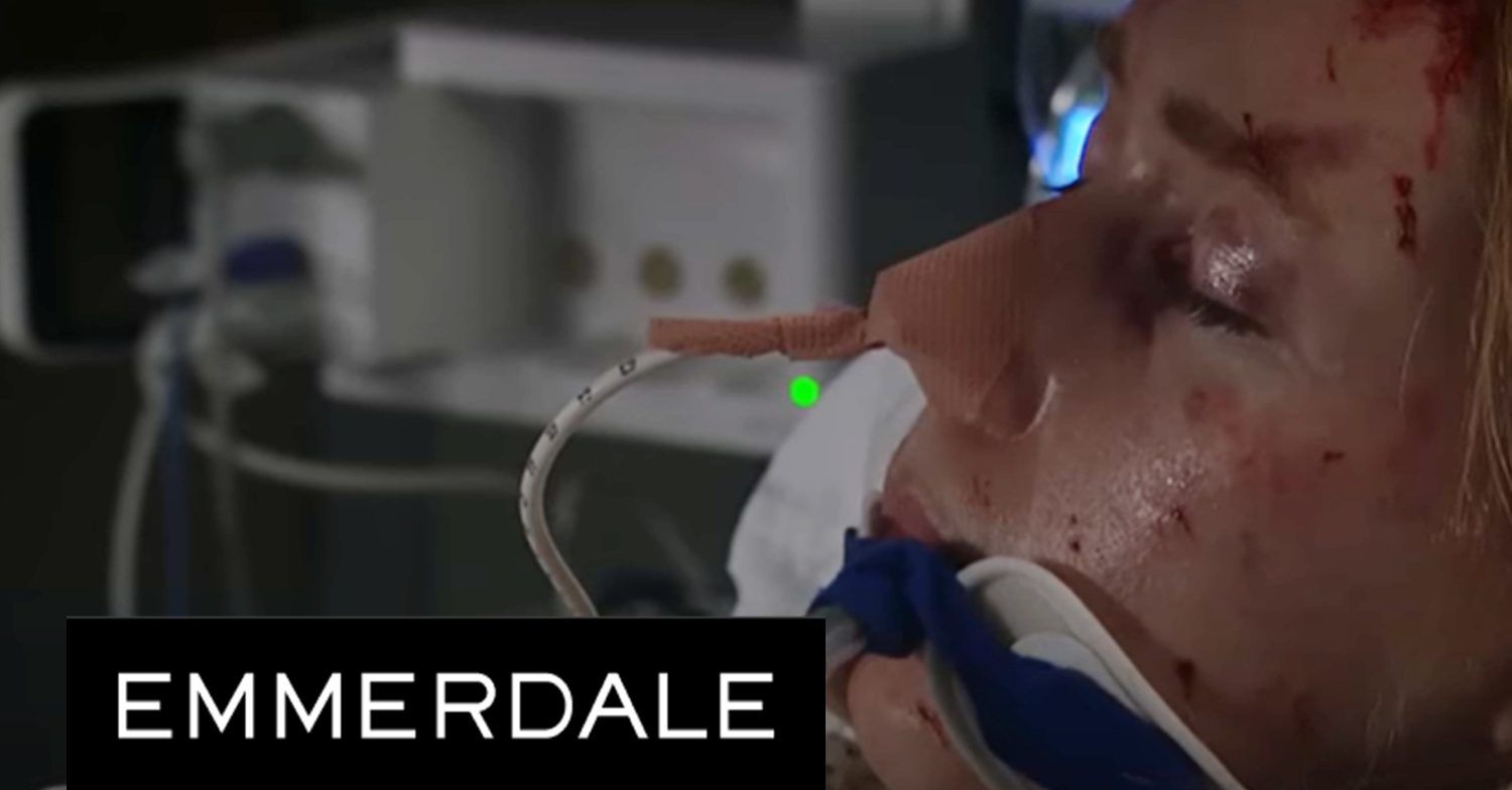 Emmerdale's Chloe is in a coma, the Emmerdale logo
