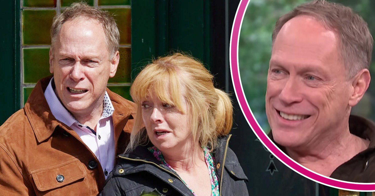 Stephen holding Jenny hostage on Corrie; inset, Todd Boyce, smiling (Credit: ITV/YouTube/Composite: ED!)