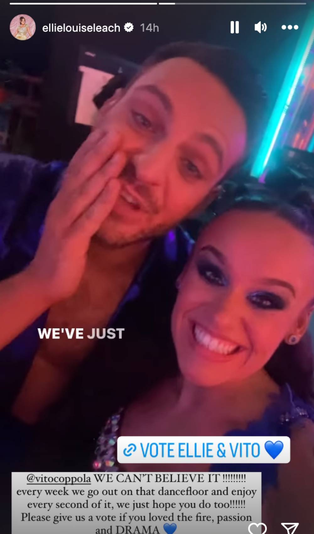 Strictly Come Dancing stars Ellie Leach and Vito Coppola share an Insta story
