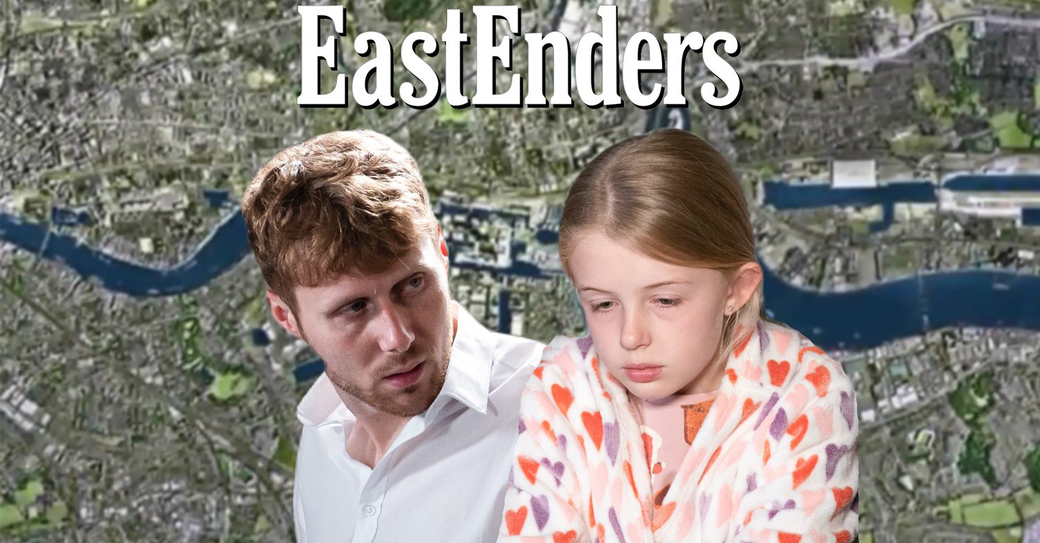 EastEnders' Jay, Lexi, the EastEnders logo and background of the Thames
