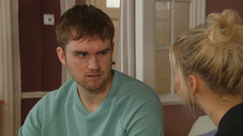 Tom King looking worried on Emmerdale