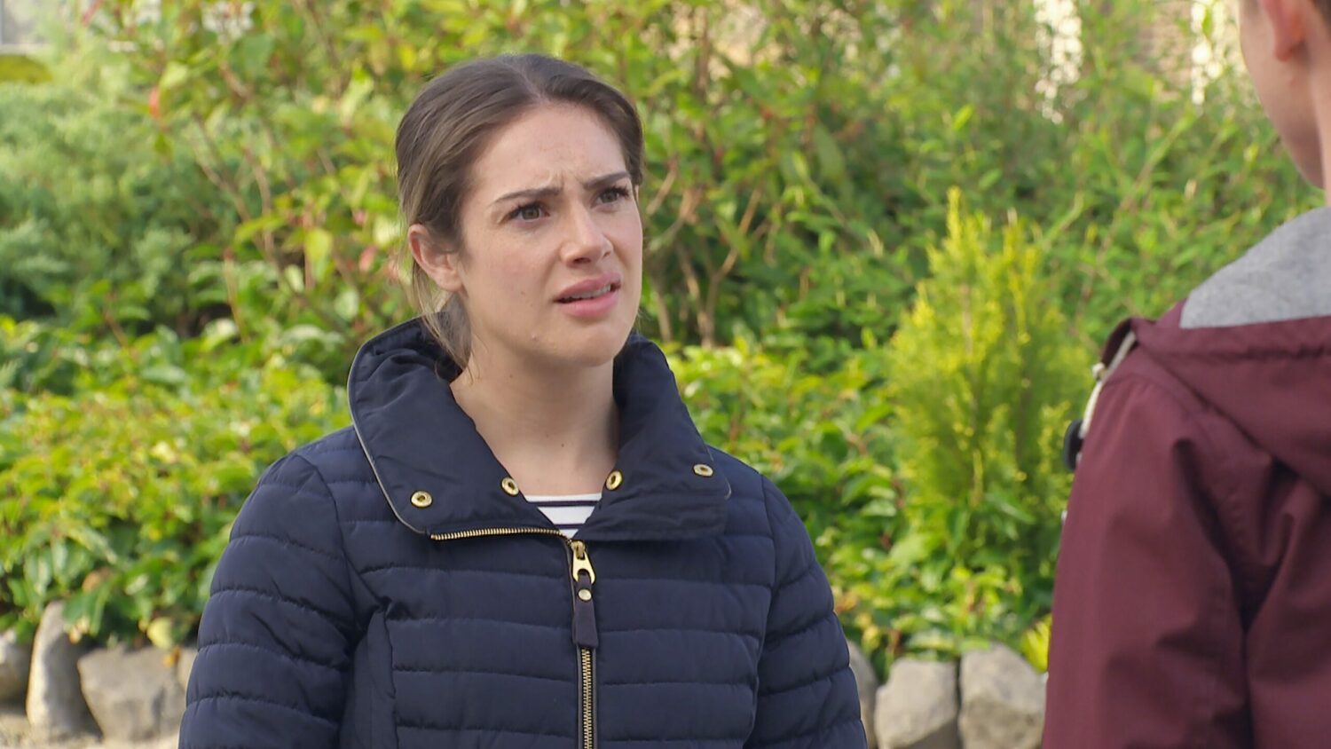 Victoria looking worried on Emmerdale