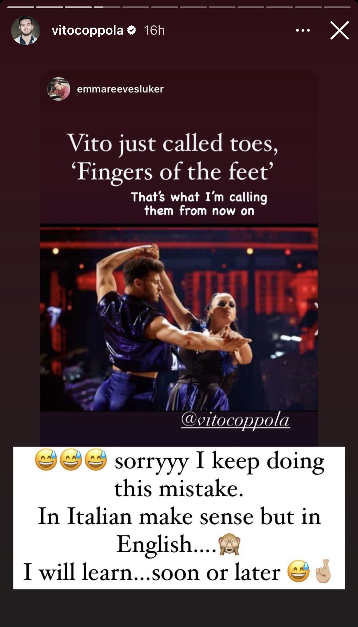 Vito Coppola's Instagram Story