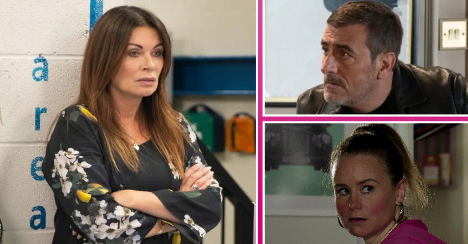 Composite image of Carla, Peter and Gemma looking worried on Corrie (Credit: ITV/Composite: ED!)