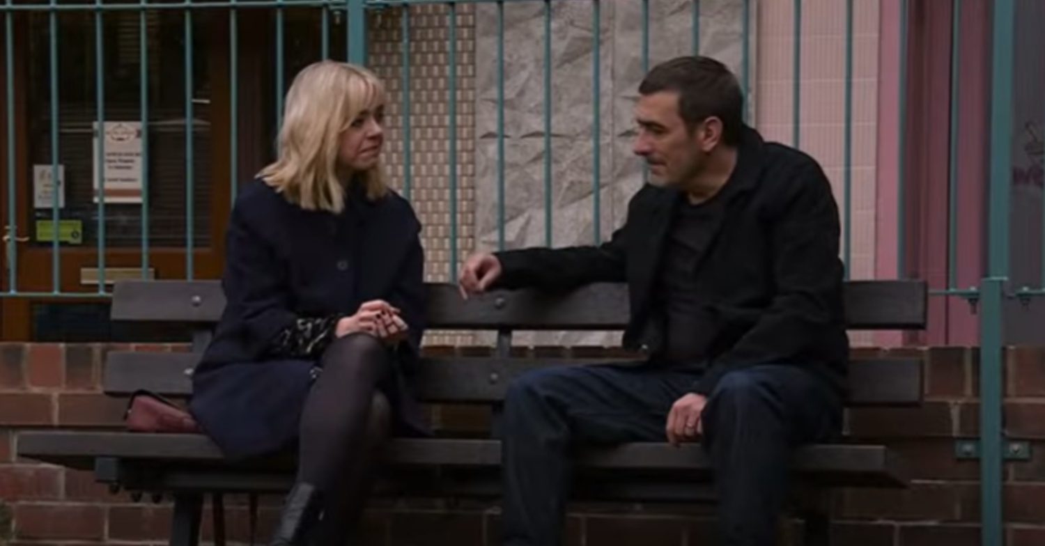 Coronation Street's Peter and Toyah are sitting together