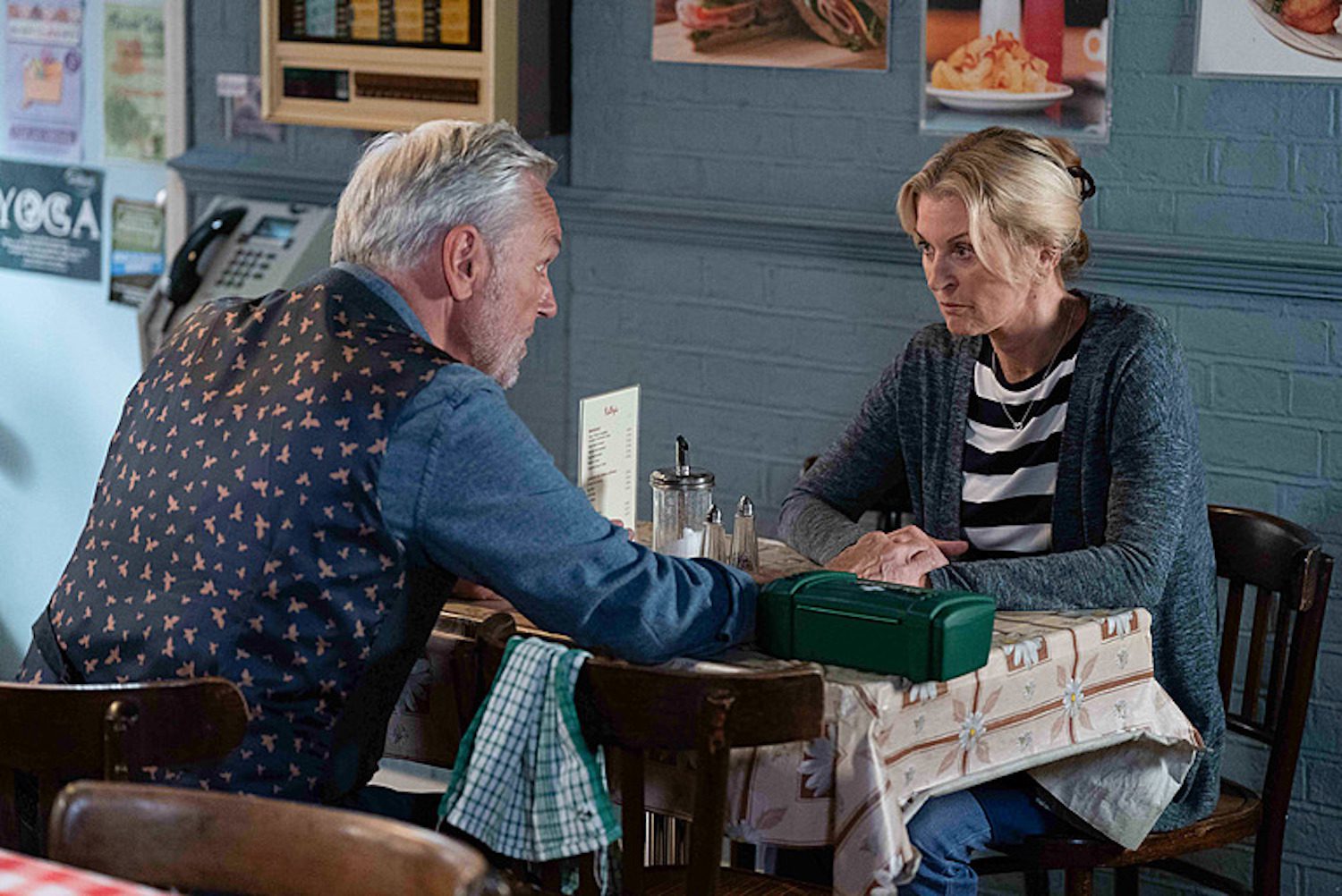 Rocky and Kathy having a romantic meal on EastEnders