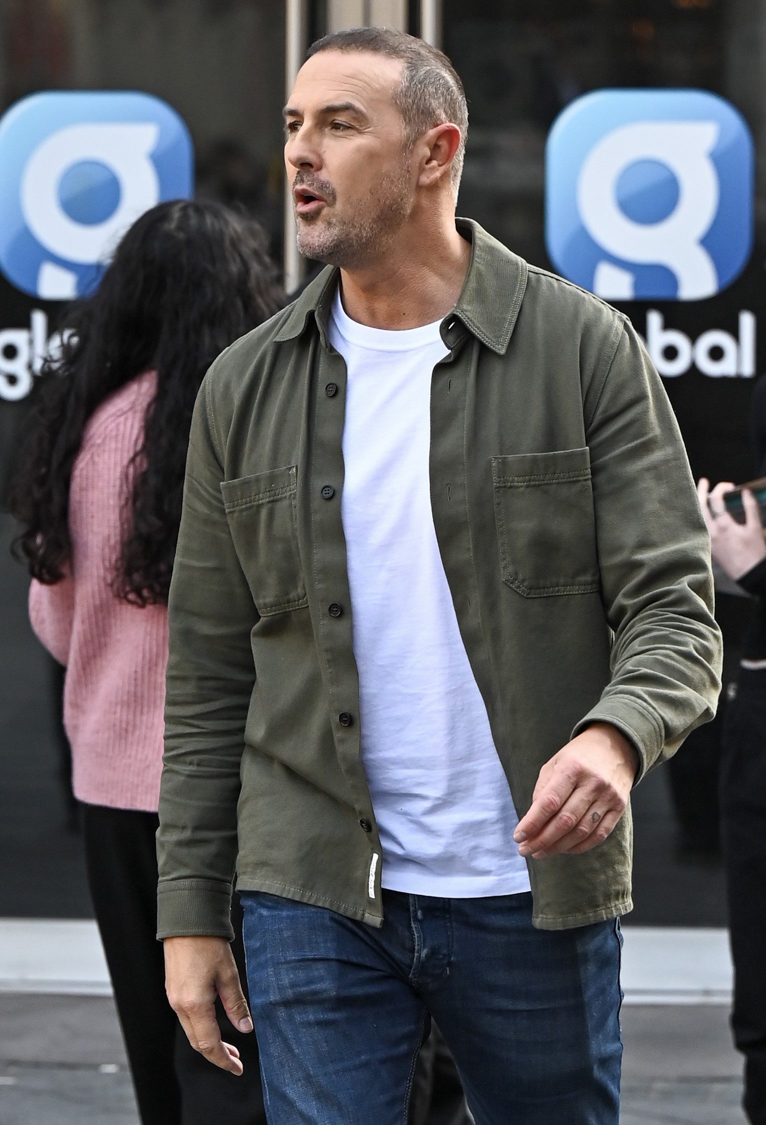 Paddy McGuinness speaking outside Global studios