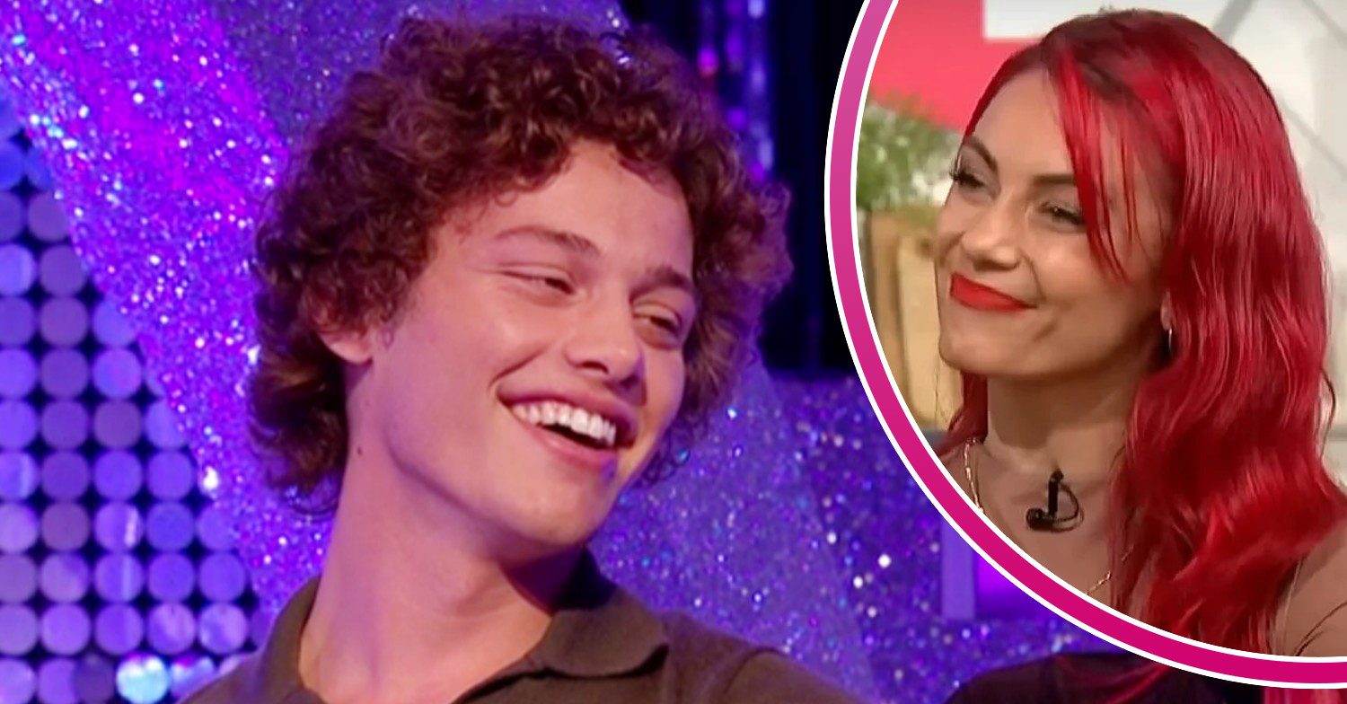 Bobby Brazier, smiling and laughing on Strictly; inset, Dianne Buswell (Credit: BBC/Composite: ED!)
