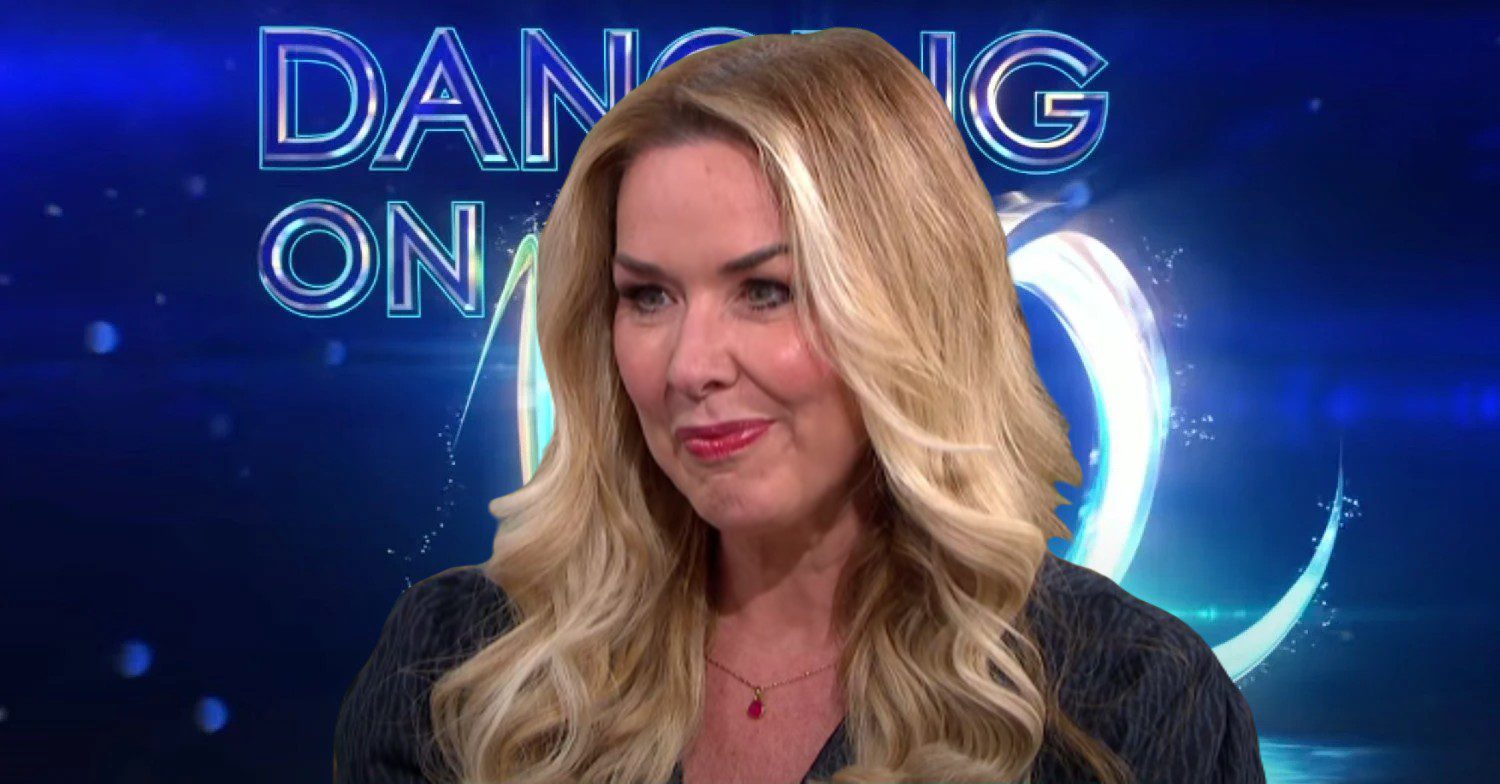 Claire Sweeney smiling against Dancing On Ice backrground (Credit: ITV/YouTube/Composite: ED!)